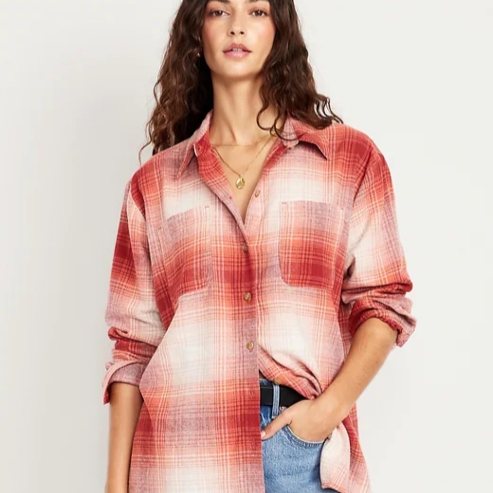 Old Navy NWT Women's Plaid Flannel Button-Down Boyfriend Shirt